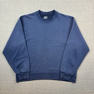 Y2K Fruit Of The Loom Crewneck Sweatshirt Men's Large Blue Sun Faded Boxy Fit